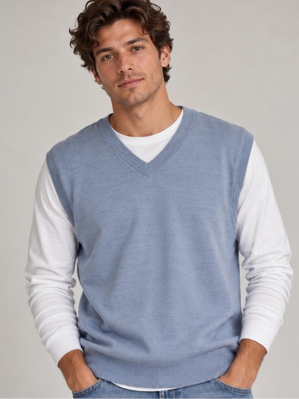 Turnbury Men’s XL Extra Fine Merino Wool Blue Sweater Vest Preppy Old Money
